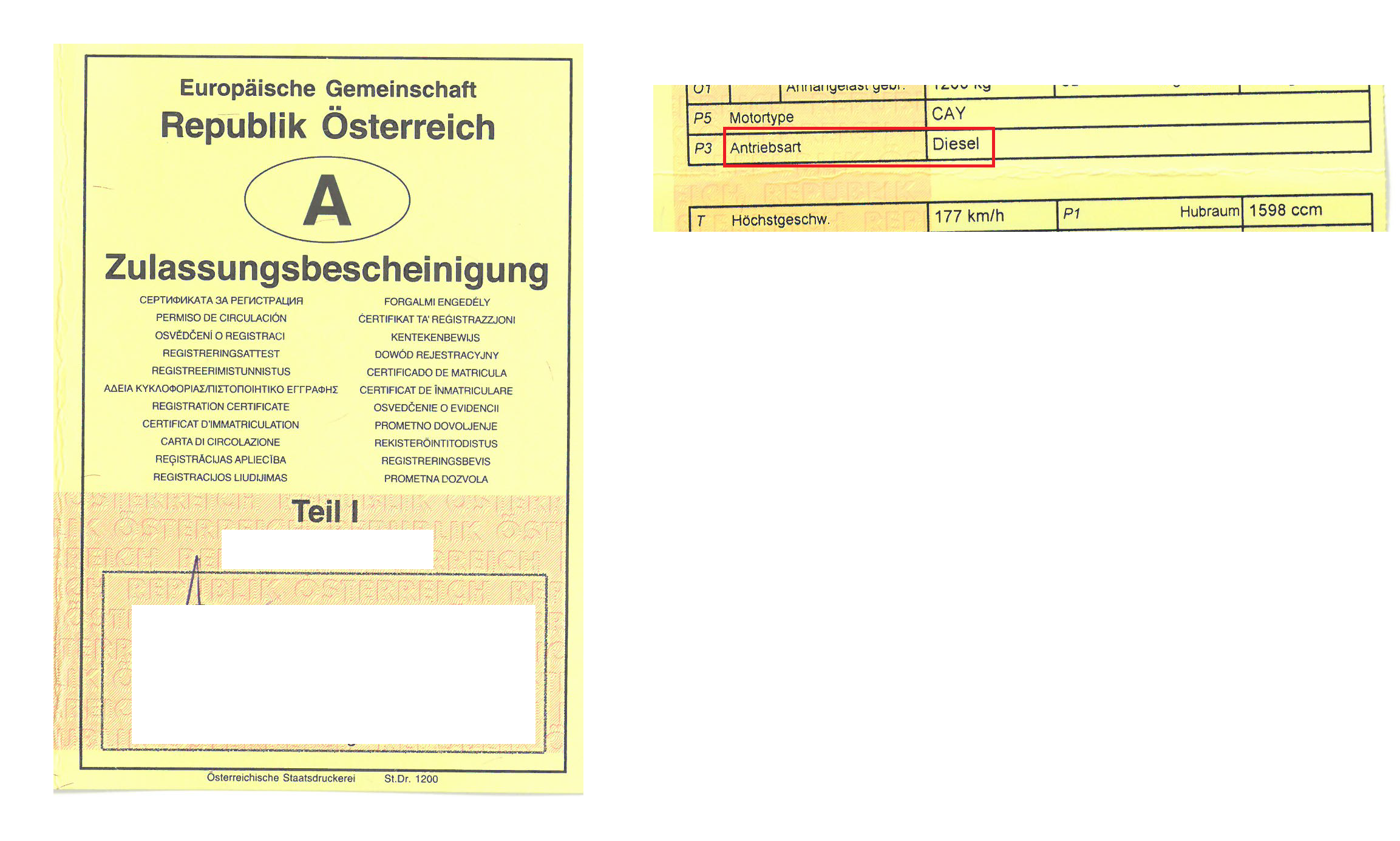 Zulassungsbescheinigung - Car registation doucment