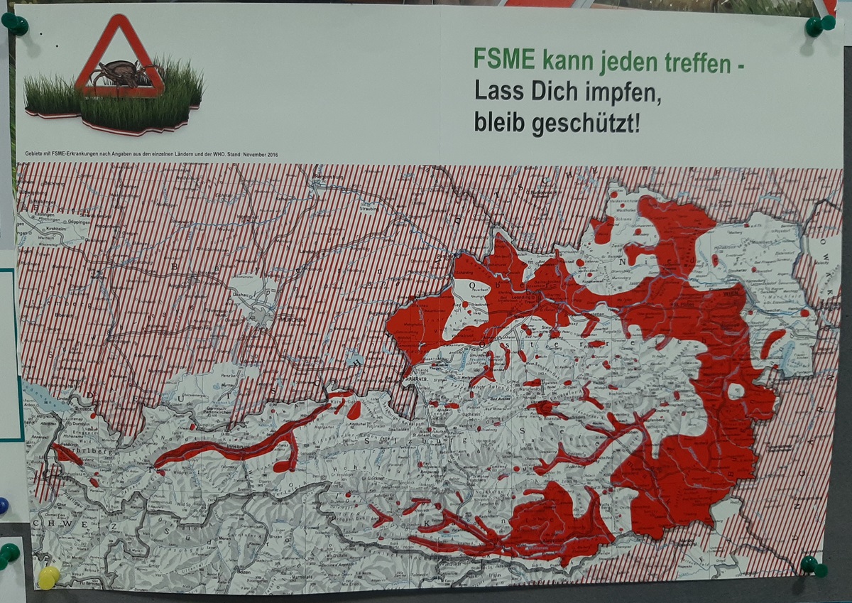 Gebiete mit FSME Erkrankungen nach Angaben aus den einzelnen Ländern und der WHO, Stand - November 2016